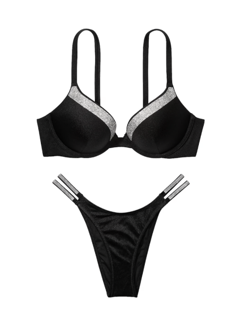 Купальник Very Sexy Shine-Trim Push-Up Bikini Top Brazilian Bikini Bottom Black