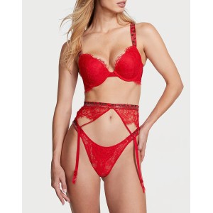 Комплект белья Shine Strap Lace Push-Up Bra Set Cherry Red