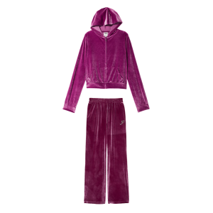 Спортивний костюм Velour Shine Logo Full-Zip Crop Hoodie Wide-Leg Vivid Magenta