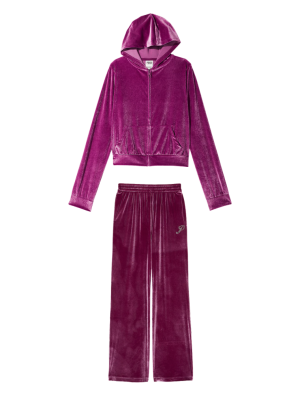 Спортивний костюм Velour Shine Logo Full-Zip Crop Hoodie Wide-Leg Vivid Magenta