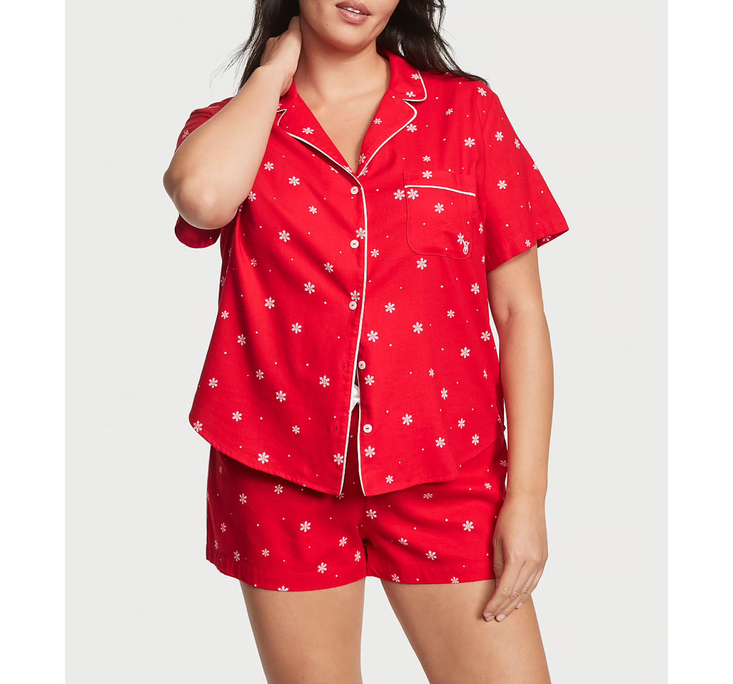 Пижама Flannel Short Pajama Set Lipstick Snowflakes