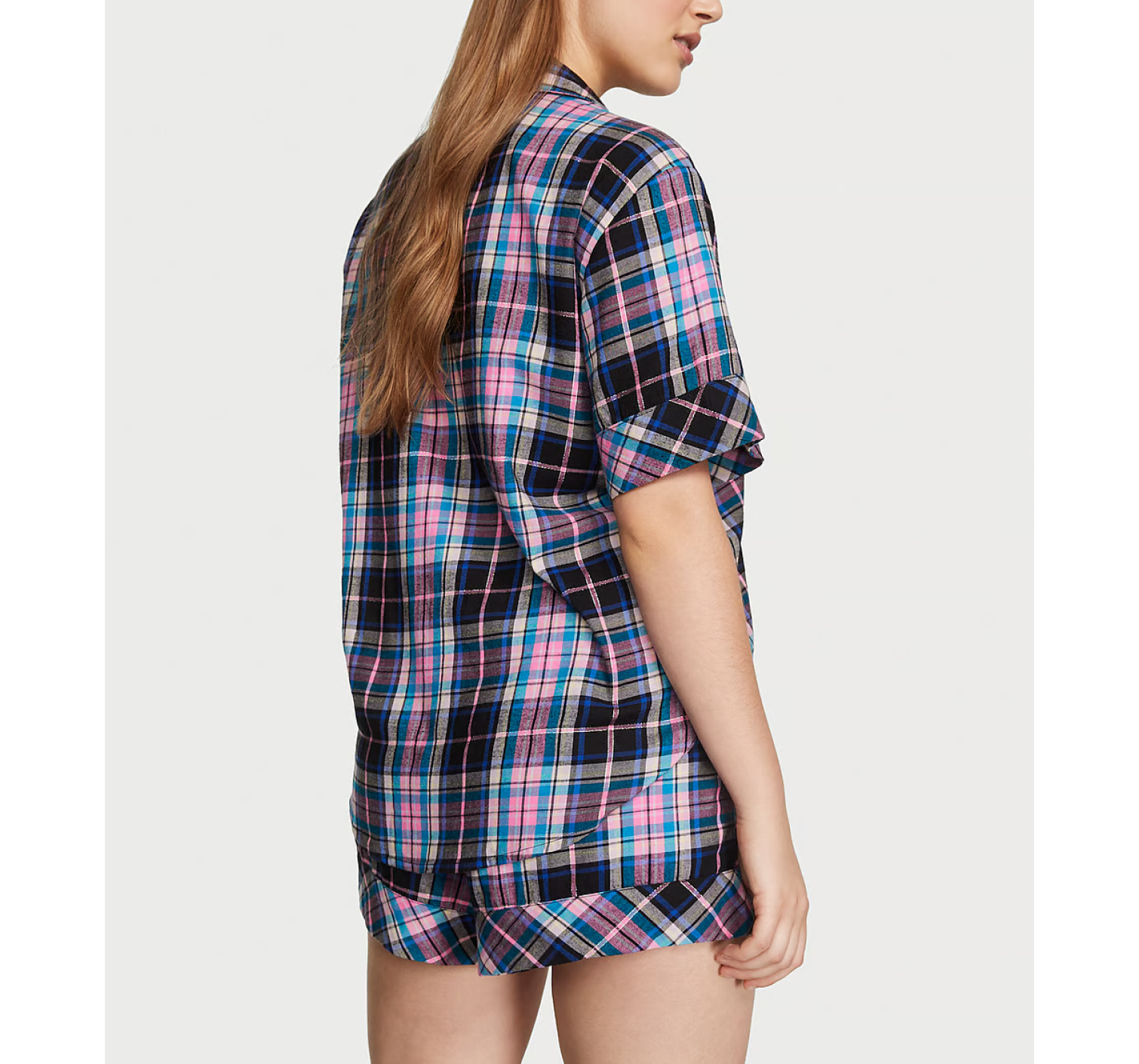 Пижама Flannel Short Pajama Set Pink Blue & Black Plaid