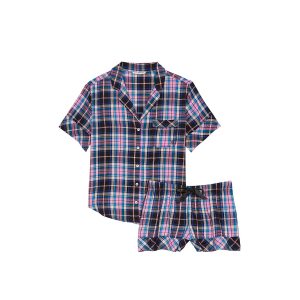 Пижама Flannel Short Pajama Set Pink Blue & Black Plaid