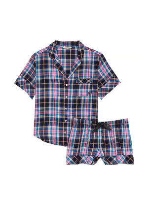 Пижама Flannel Short Pajama Set Pink Blue & Black Plaid