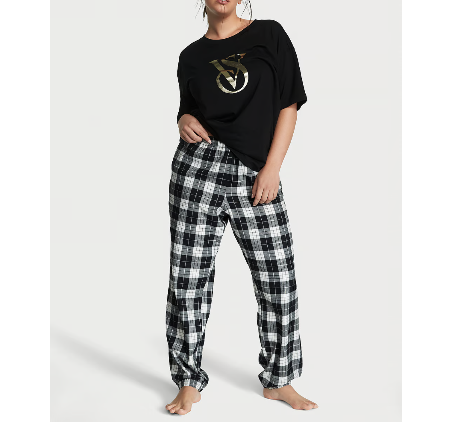 Піжама Flannel Jogger Tee-Jama Set Black & White Check