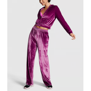 Спортивний костюм Velour Shine Logo Full-Zip Crop Hoodie Wide-Leg Vivid Magenta
