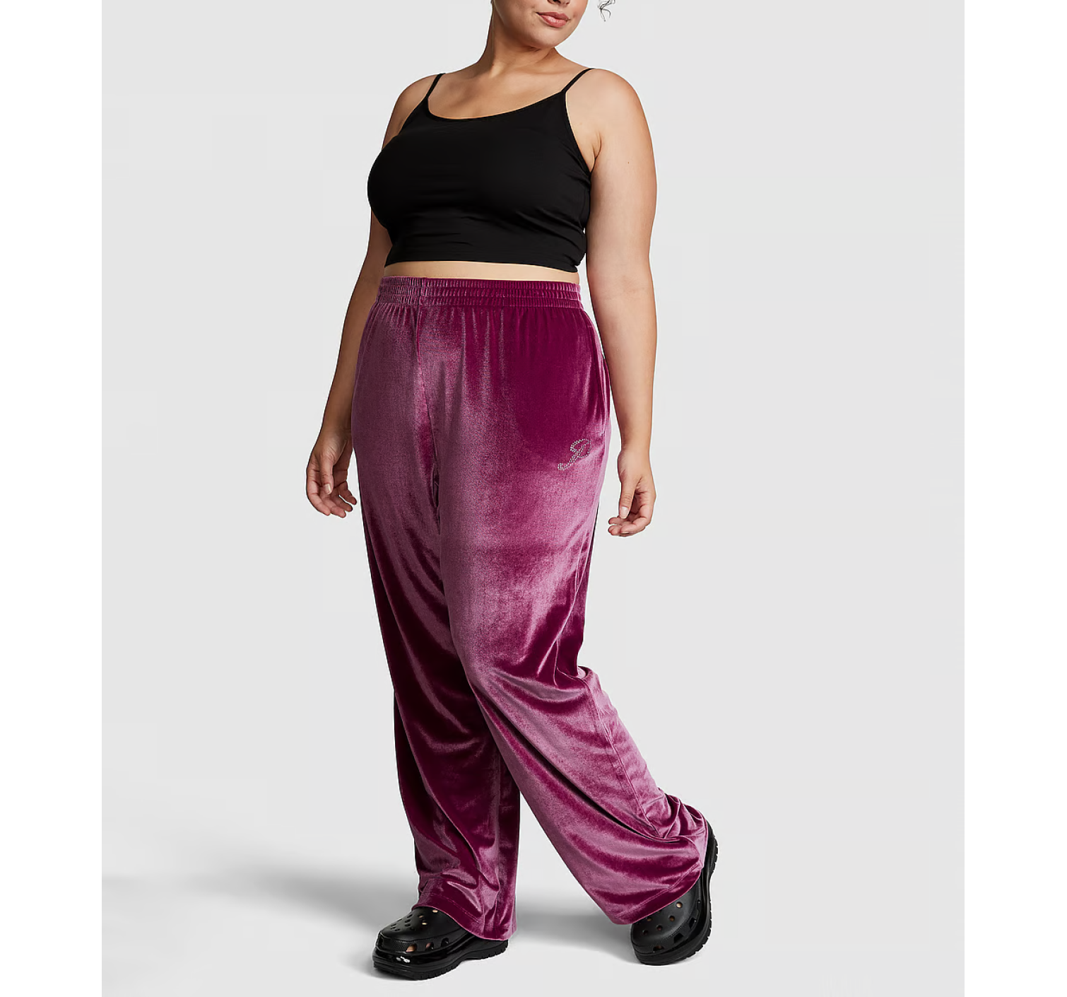 Спортивний костюм Velour Shine Logo Full-Zip Crop Hoodie Wide-Leg Vivid Magenta