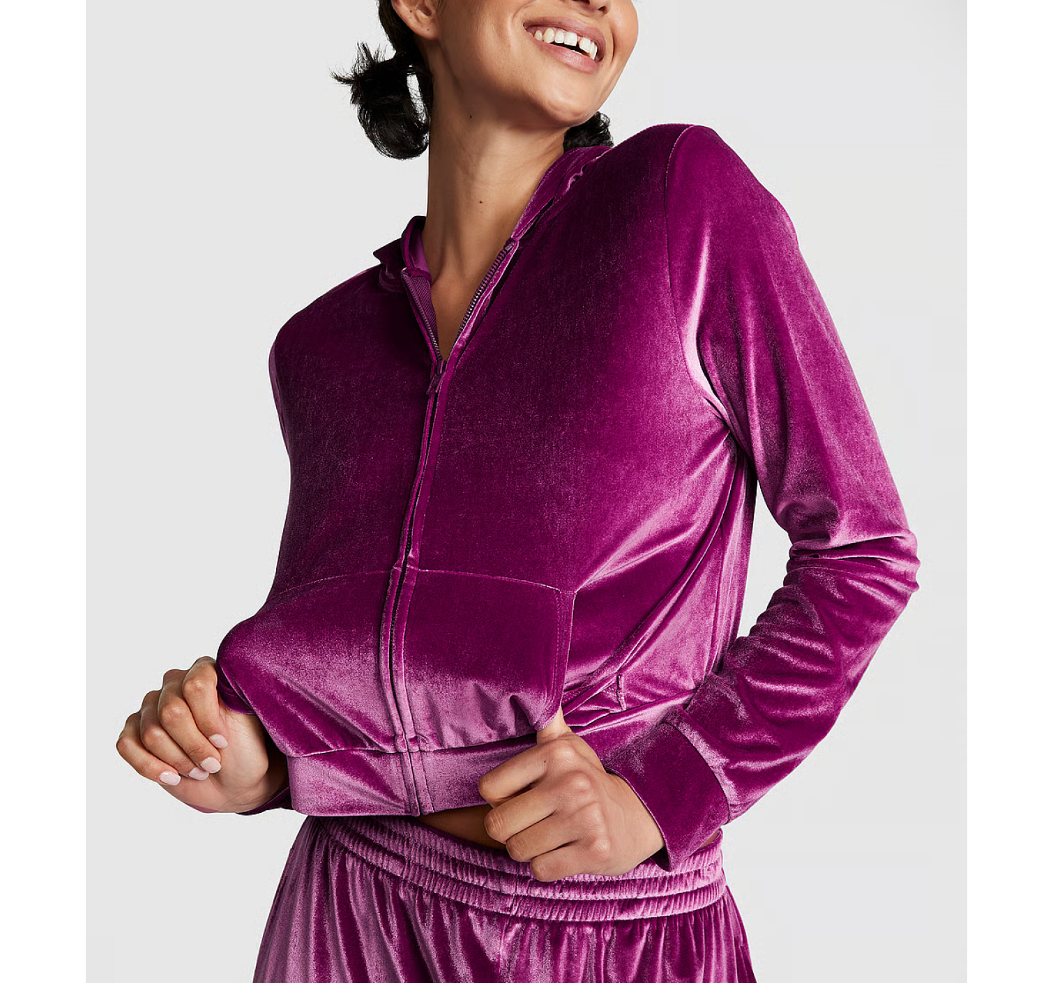 Спортивний костюм Velour Shine Logo Full-Zip Crop Hoodie Wide-Leg Vivid Magenta