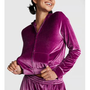 Спортивний костюм Velour Shine Logo Full-Zip Crop Hoodie Wide-Leg Vivid Magenta