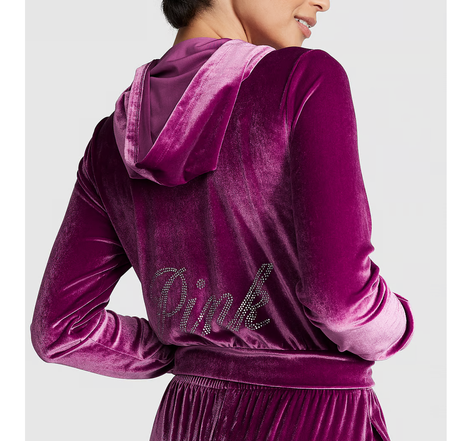 Спортивний костюм Velour Shine Logo Full-Zip Crop Hoodie Wide-Leg Vivid Magenta