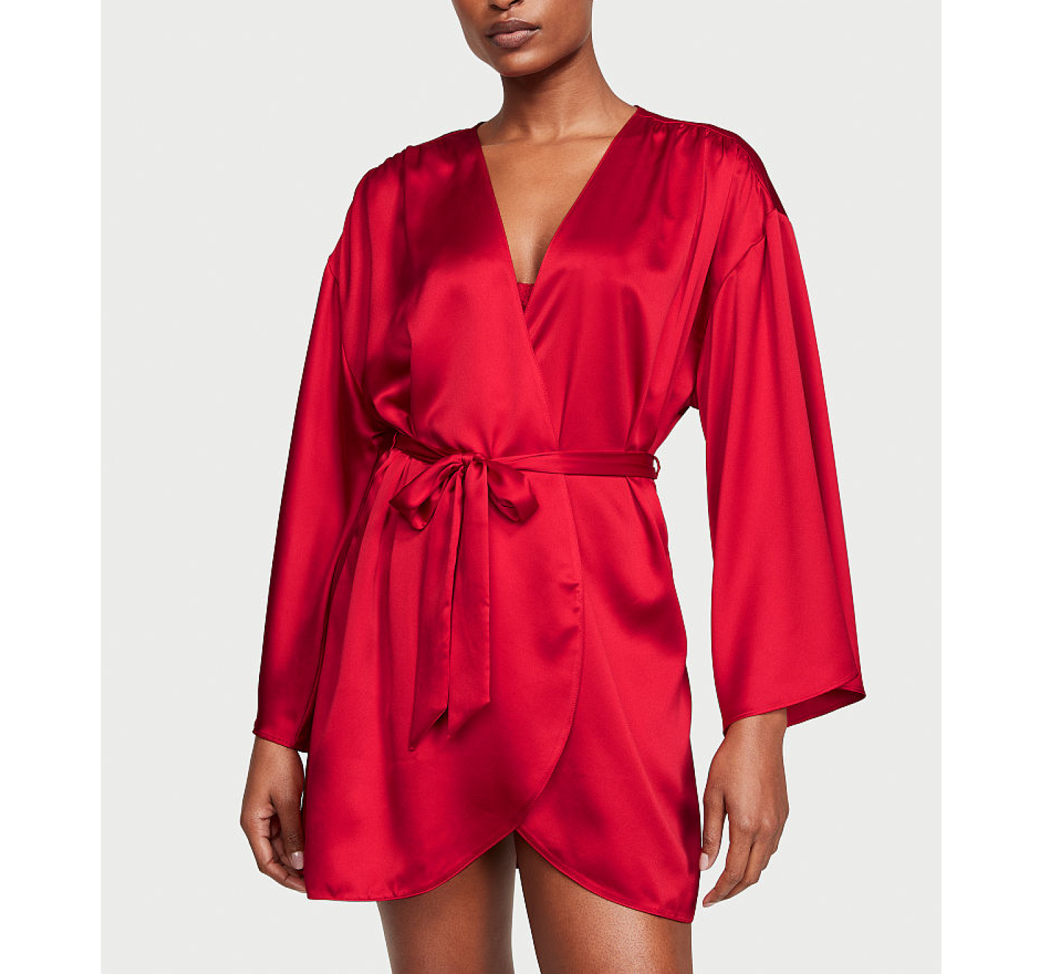 Сатиновий халат Satin Short Wrap Robe Lipstick