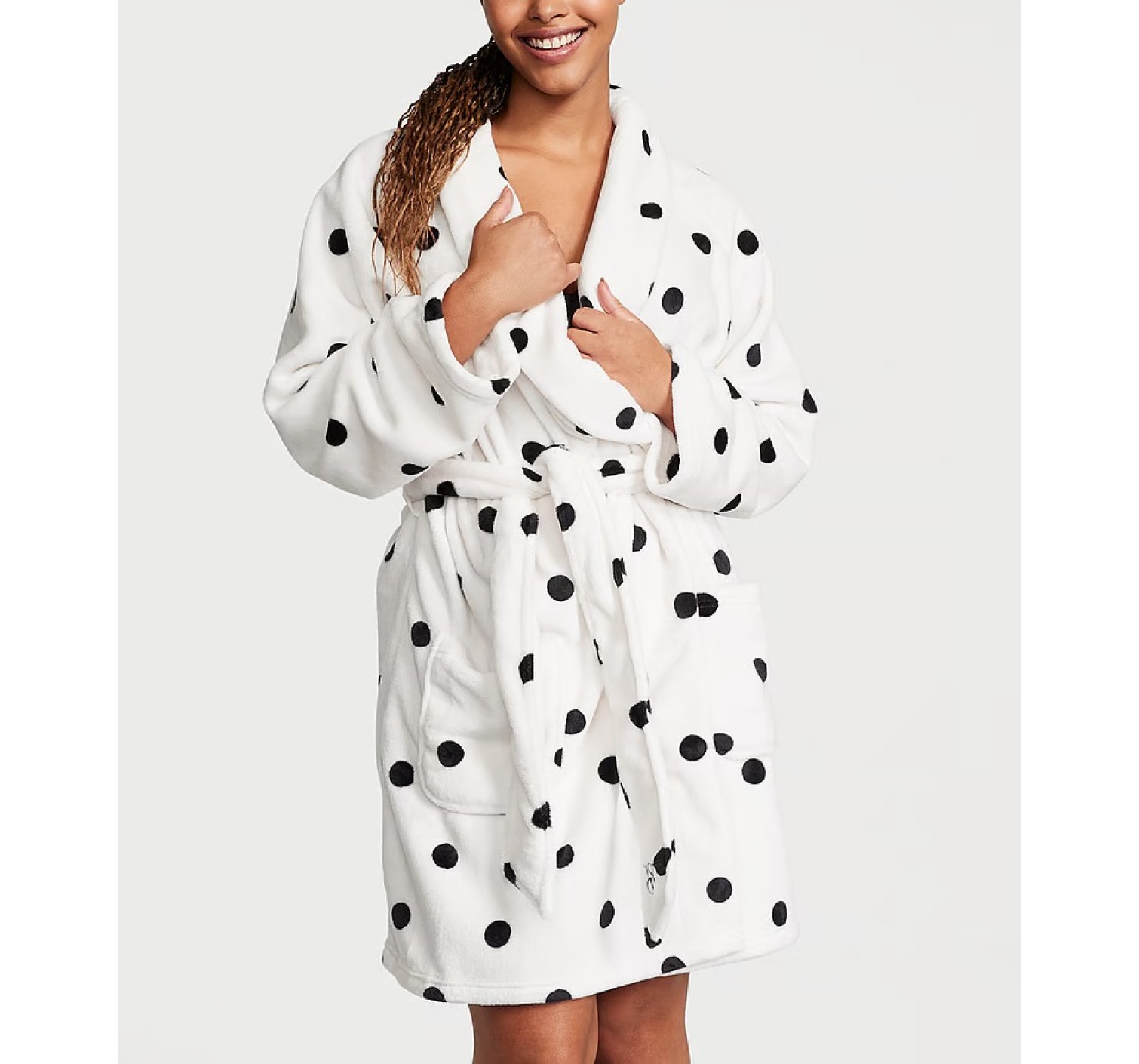 Халат Logo Short Cozy Robe White & Black dot