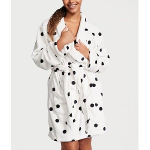 Халат Logo Short Cozy Robe White & Black dot