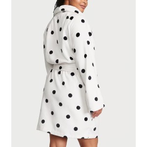 Халат Logo Short Cozy Robe White & Black dot