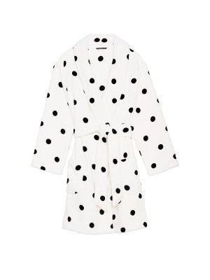 Халат Logo Short Cozy Robe White & Black dot