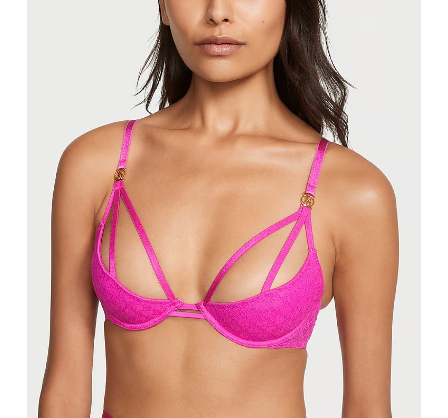 Комплект белья Logo Lace Open-Cup Demi Bra Fuchsia Frenzy Set