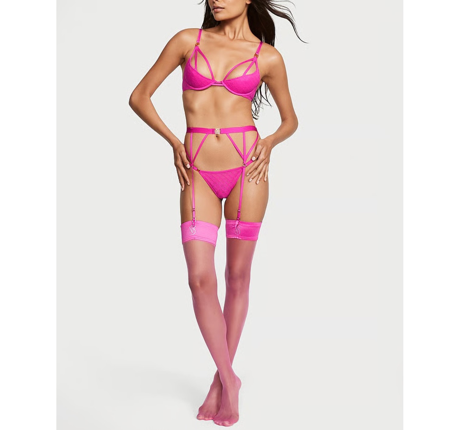 Комплект белья Logo Lace Open-Cup Demi Bra Fuchsia Frenzy Set