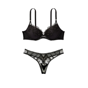 Комплект білизни Rose Embroidery Push-Up Bra Black Set