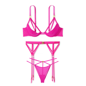Комплект белья Logo Lace Open-Cup Demi Bra Fuchsia Frenzy Set