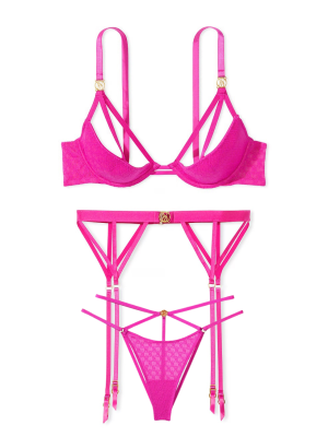 Комплект белья Logo Lace Open-Cup Demi Bra Fuchsia Frenzy Set