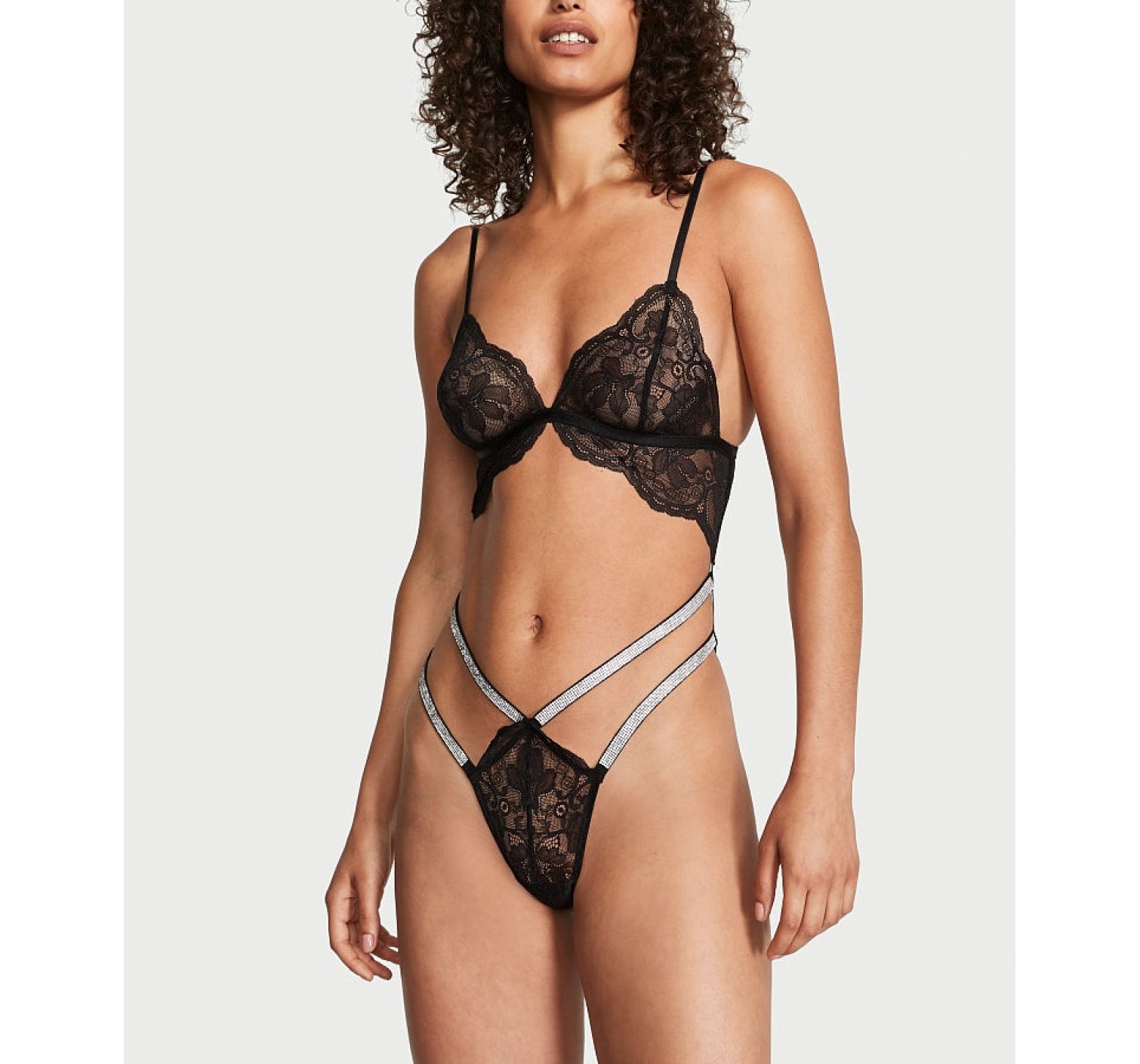 Боди Lace Triangle Chain Shine Strap Teddy