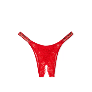 Трусики Crotchless Shine Strap Lace Brazilian Panty Cherry Red