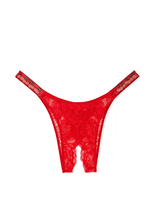 Трусики Crotchless Shine Strap Lace Brazilian Panty Cherry Red