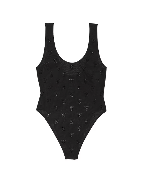 Боді Shine Mesh Sheer Tank Bodysuit Black
