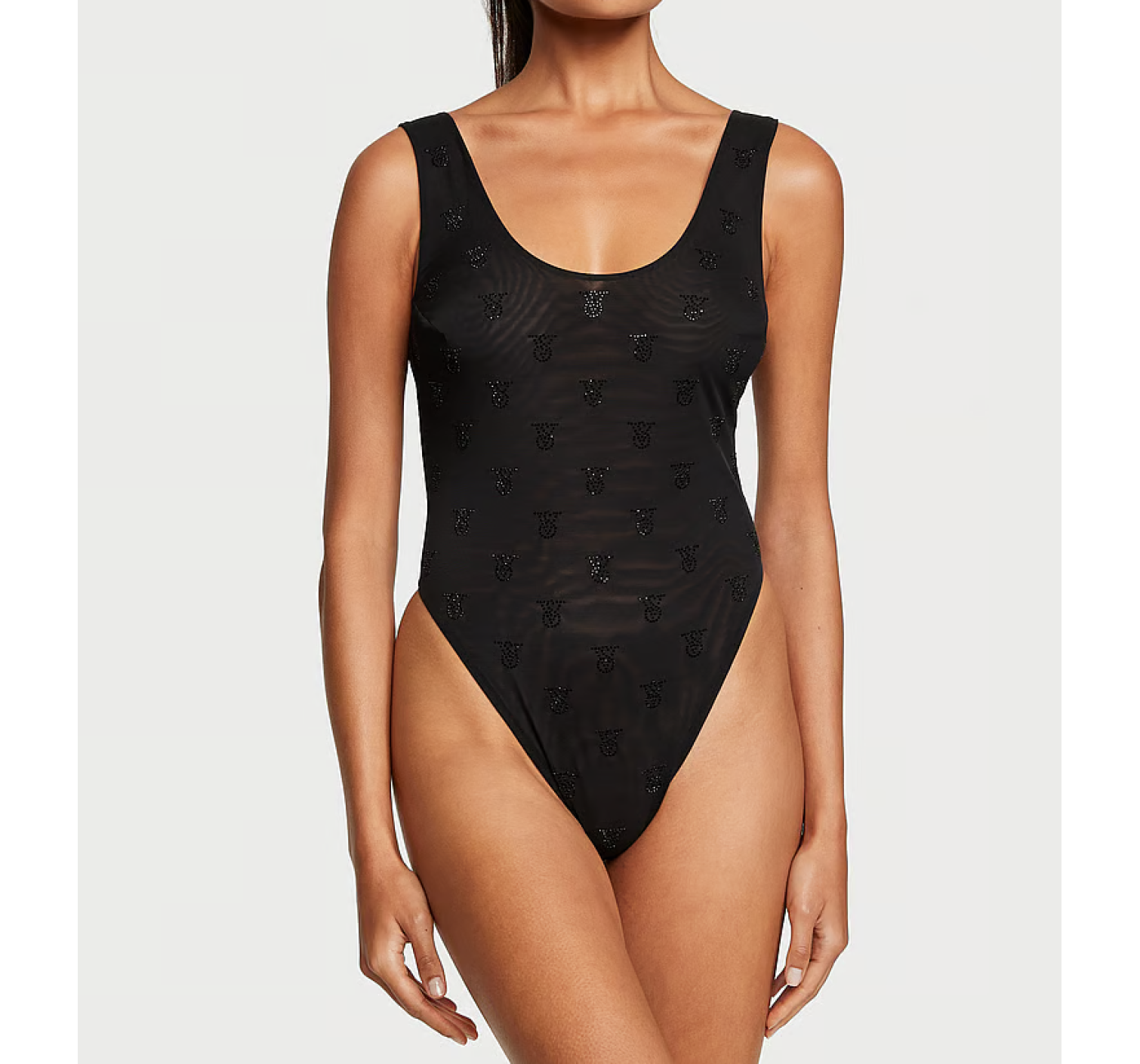Боді Shine Mesh Sheer Tank Bodysuit Black