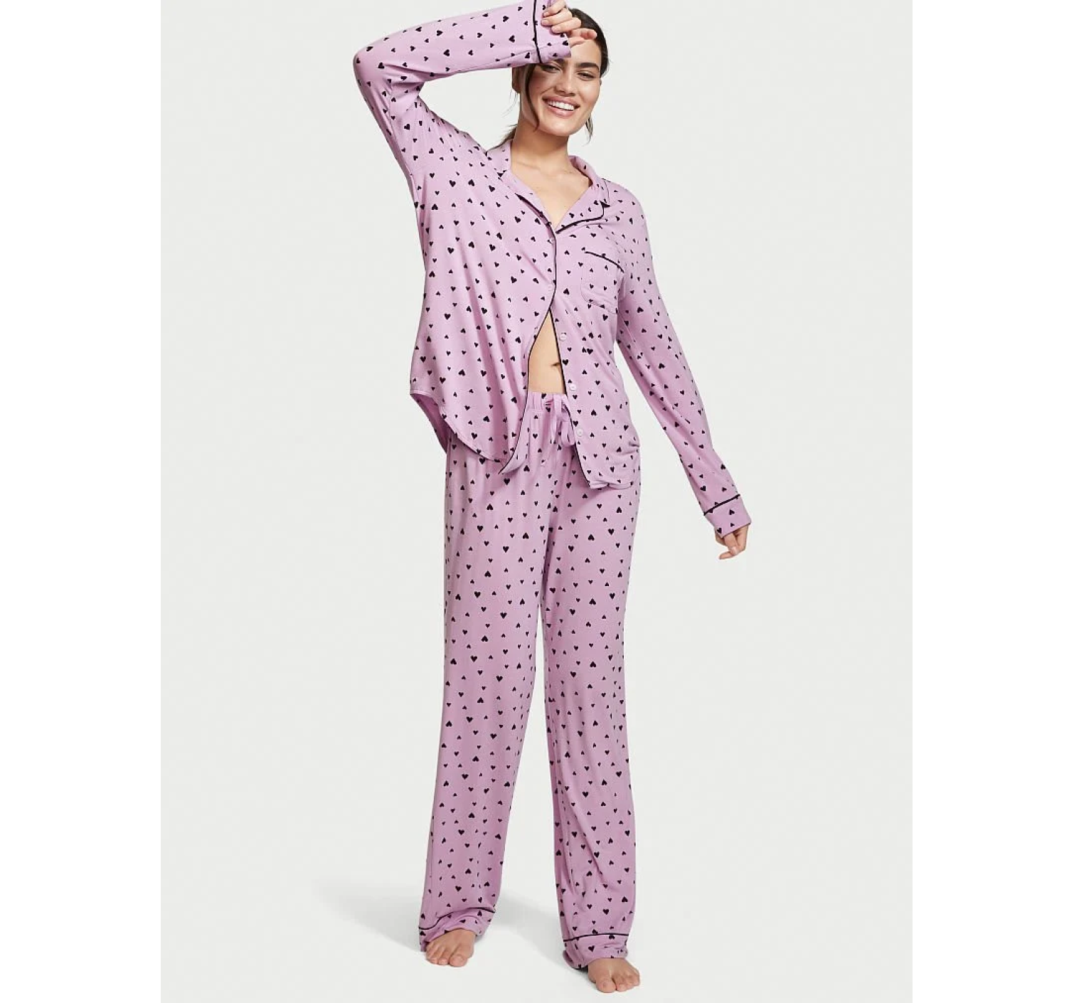 Піжама Victoria's Secret Modal Long Pj Set Black Hearts