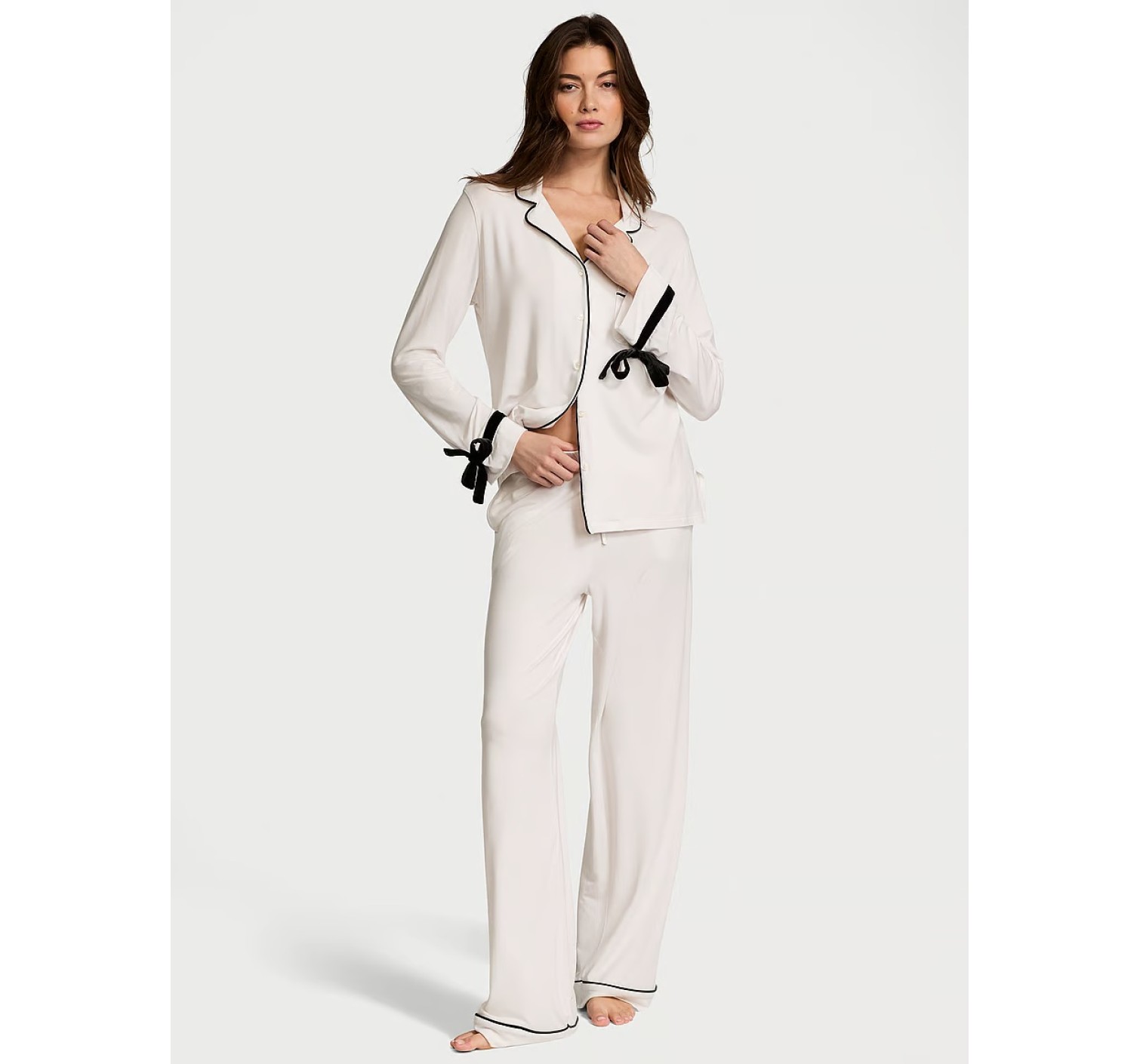 Піжама Victoria's Secret Modal Soft Velvet-Trim Long Pajama Set Coconut White