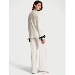 Піжама Victoria's Secret Modal Soft Velvet-Trim Long Pajama Set Coconut White