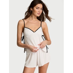 Пижама Victoria's Secret Ribbed Modal Velvet-Trim Cami Shorts Set Coconut White