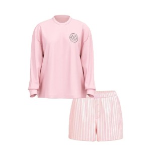 Пижама Flannel Long-sleeve Short Tee-Jama Set Pretty Blossom Stripes