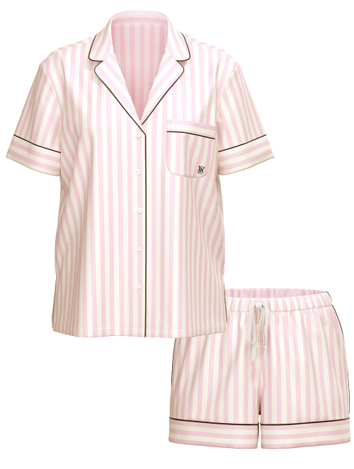 Пижама The Satin Short PJ Set Angel Pink Stripe