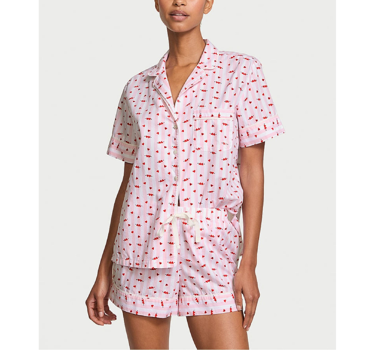 Піжама Cotton Short Pyjama Set Coconut White & Pink Heart