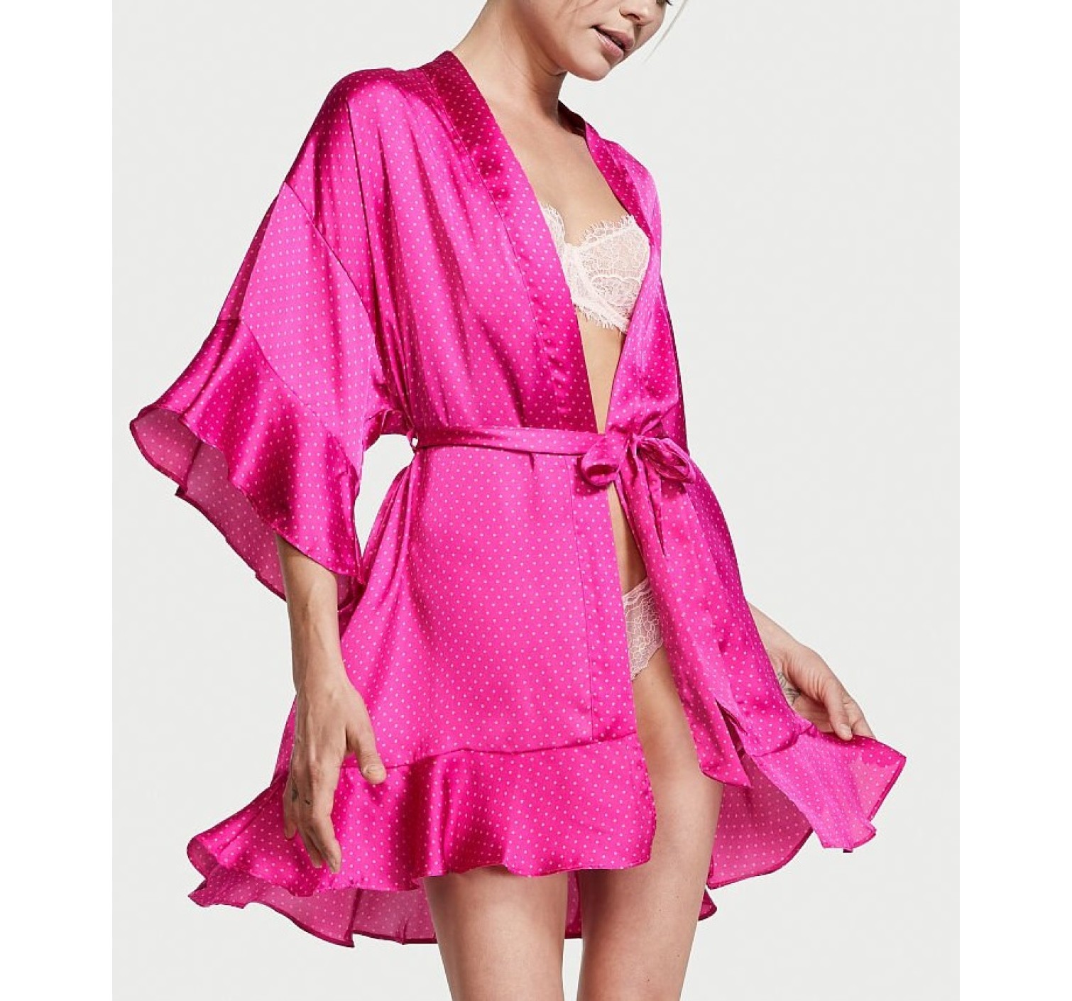 Сатиновий халат Flounce Satin Robe Fuchsia Frenzy