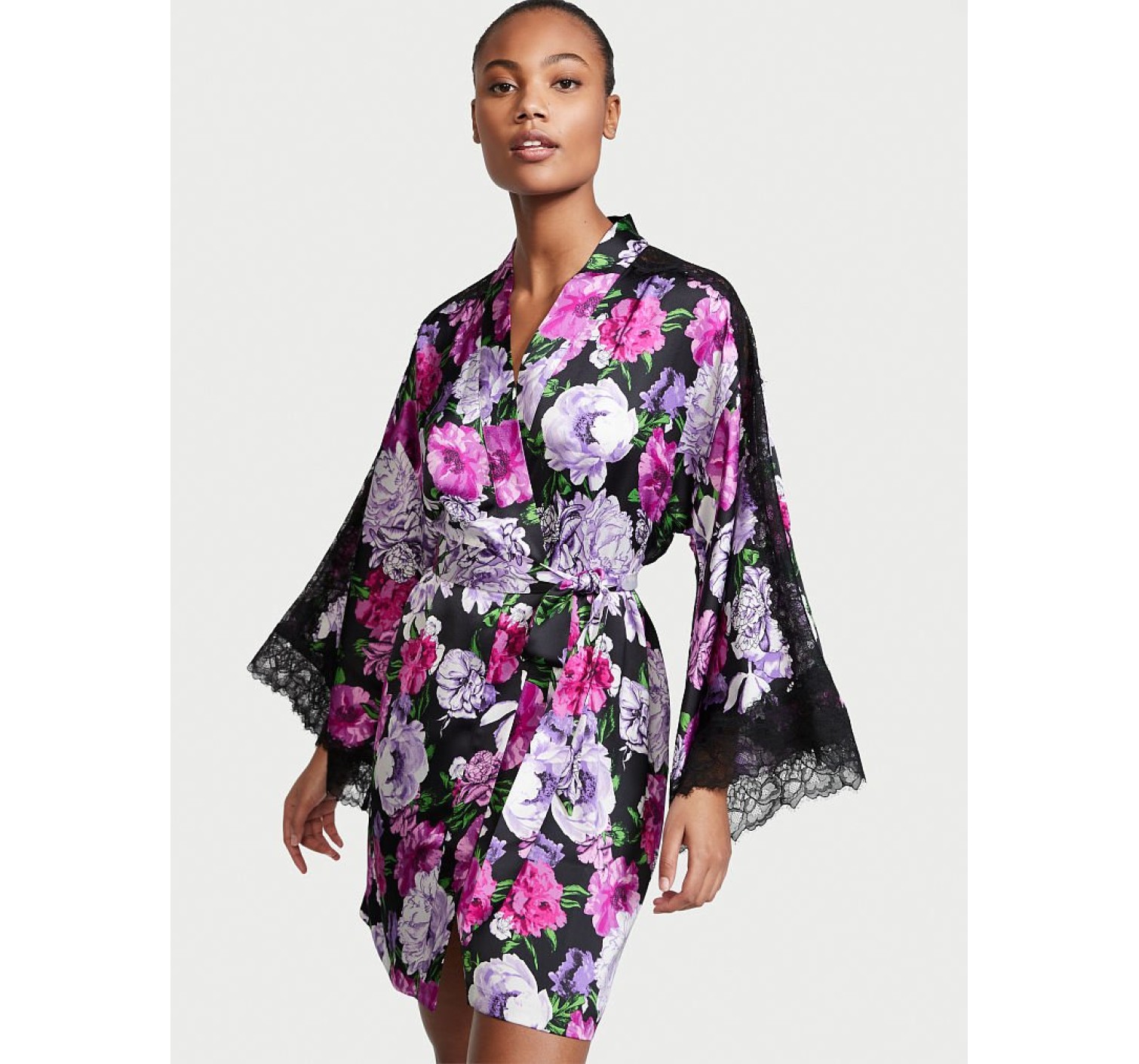 Халат Satin Lace Kimono Floral print Victoria's Secret