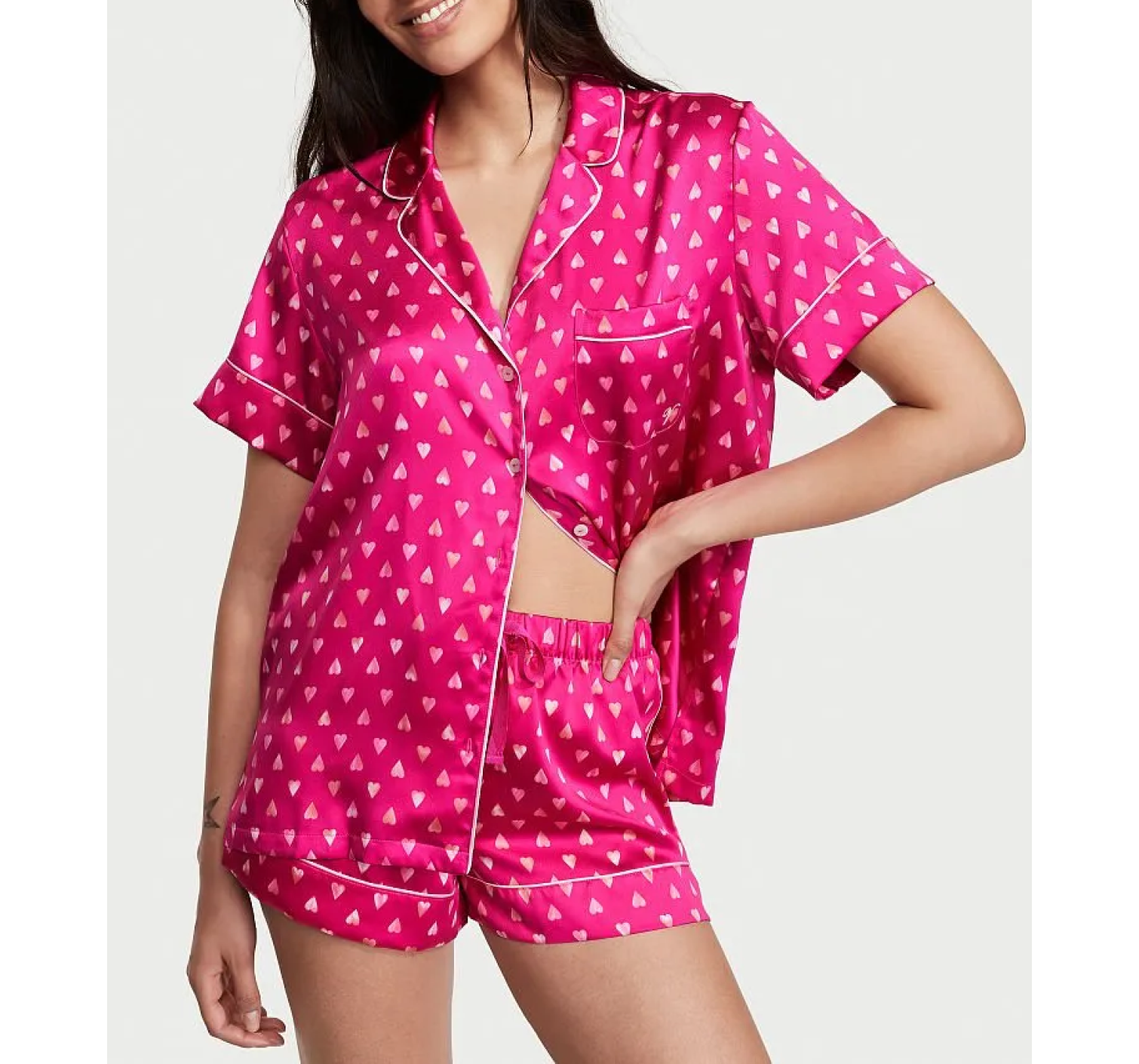 Піжама Satin Short PJ Set Pink Heart Вікторія Сікрет