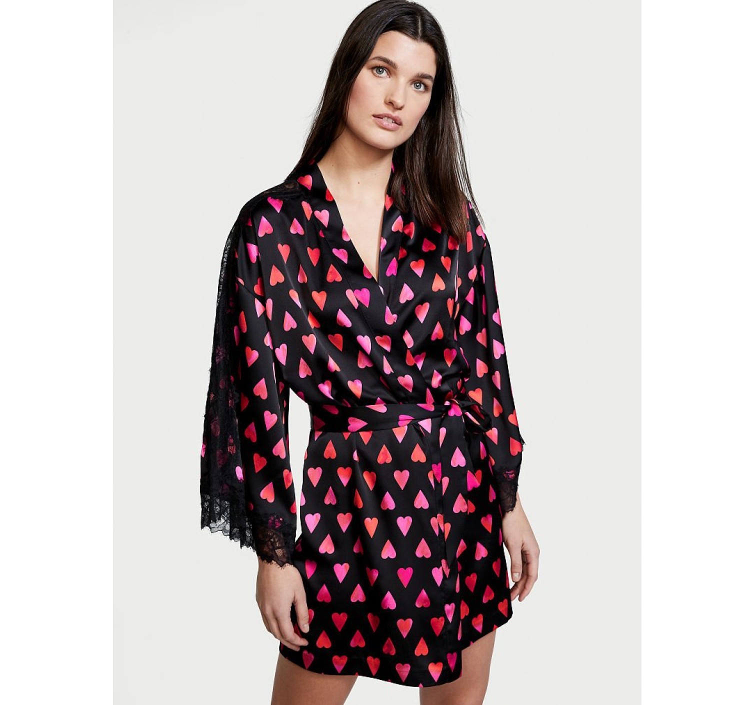 Сатиновий халат Flounce Satin Robe Heart Print❤️