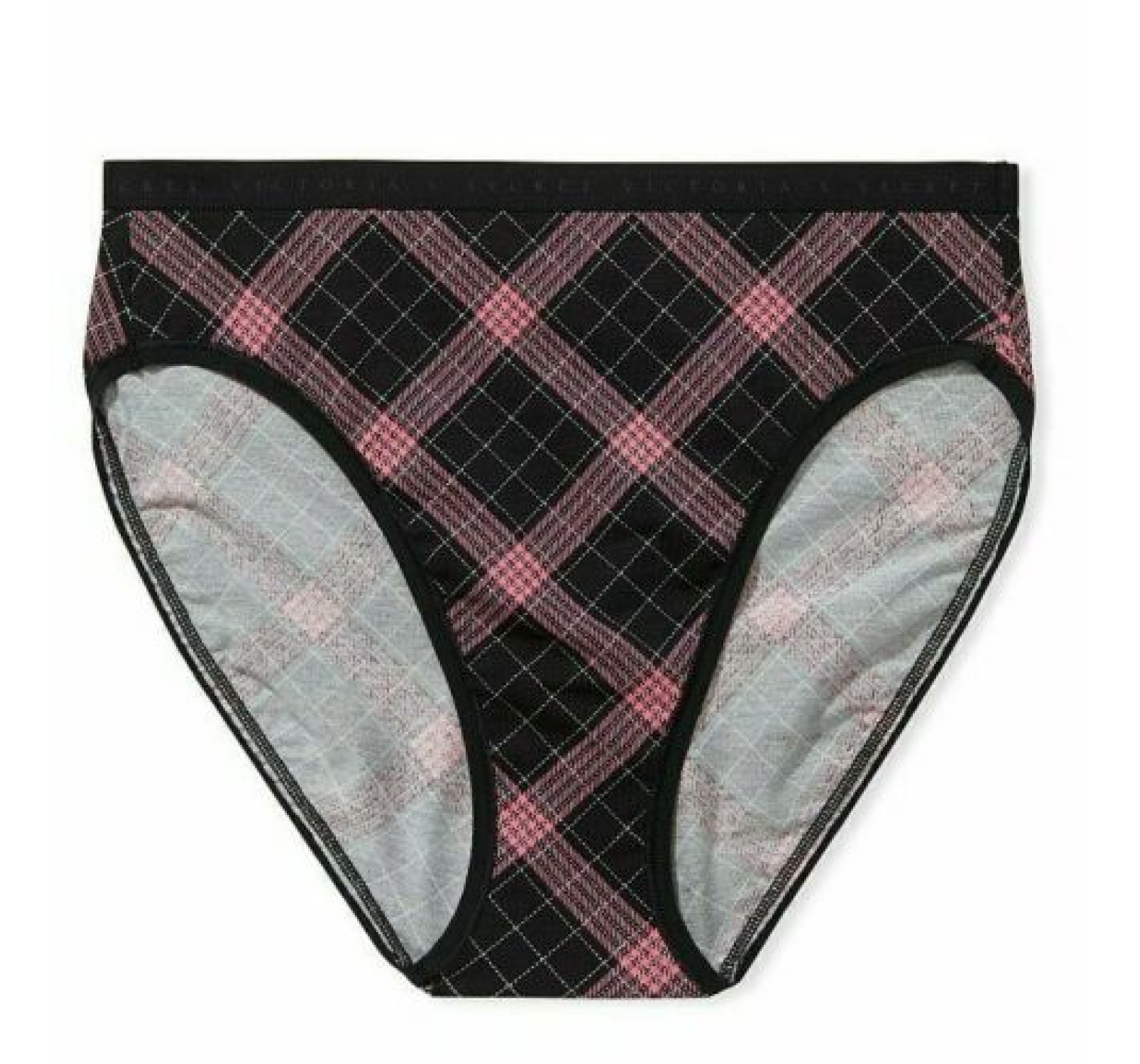Трусики High-Leg Bikini panty Black Pink Plaid Stretch Cotton