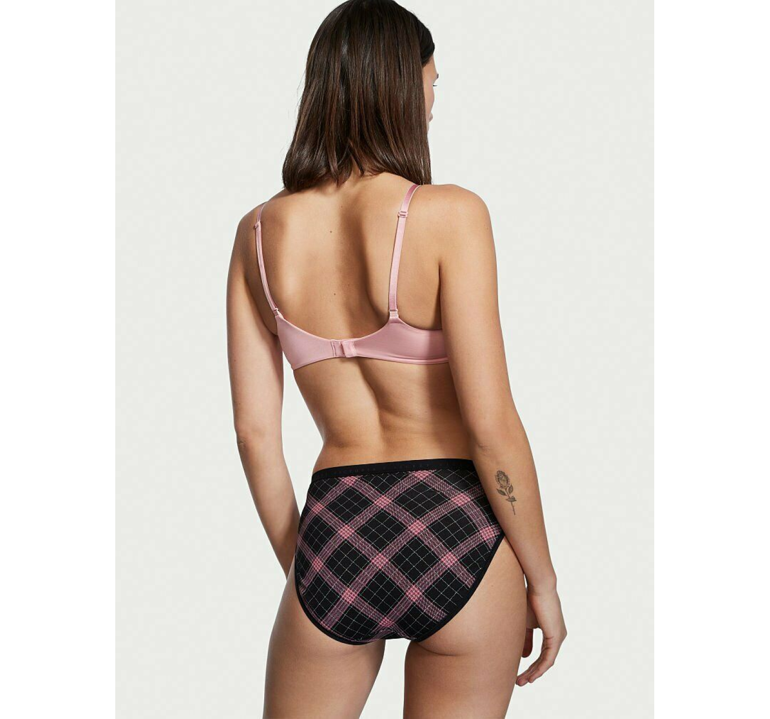 Трусики High-Leg Bikini panty Black Pink Plaid Stretch Cotton