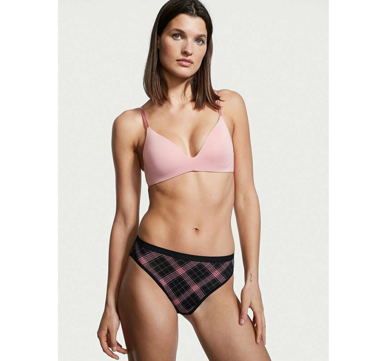 Трусики High-Leg Bikini panty Black Pink Plaid Stretch Cotton