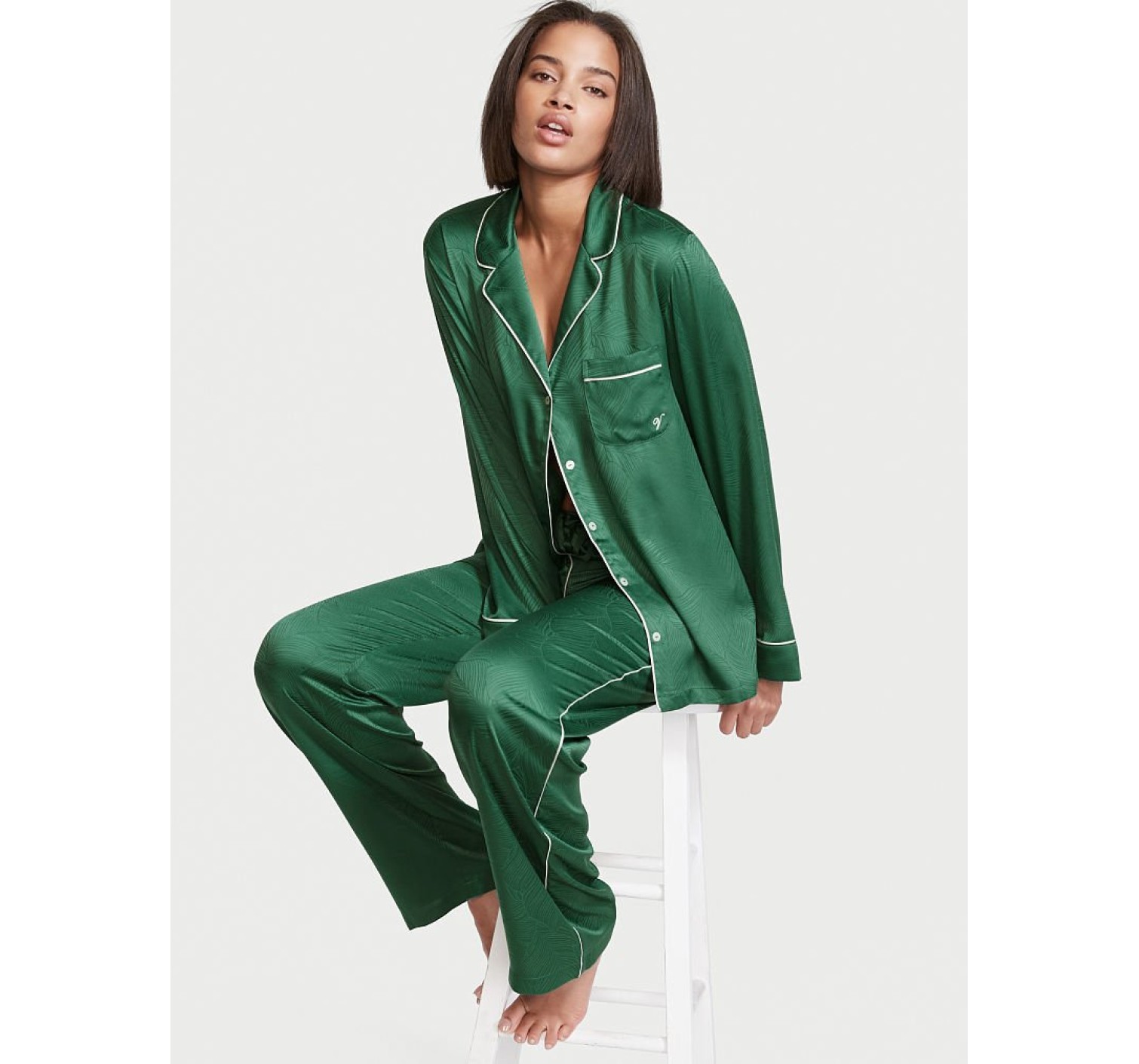 Сатиновая пижама Satin Long Pj Set Deep green
