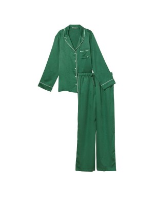 Сатинова піжама Satin Long Pj Set Deep green