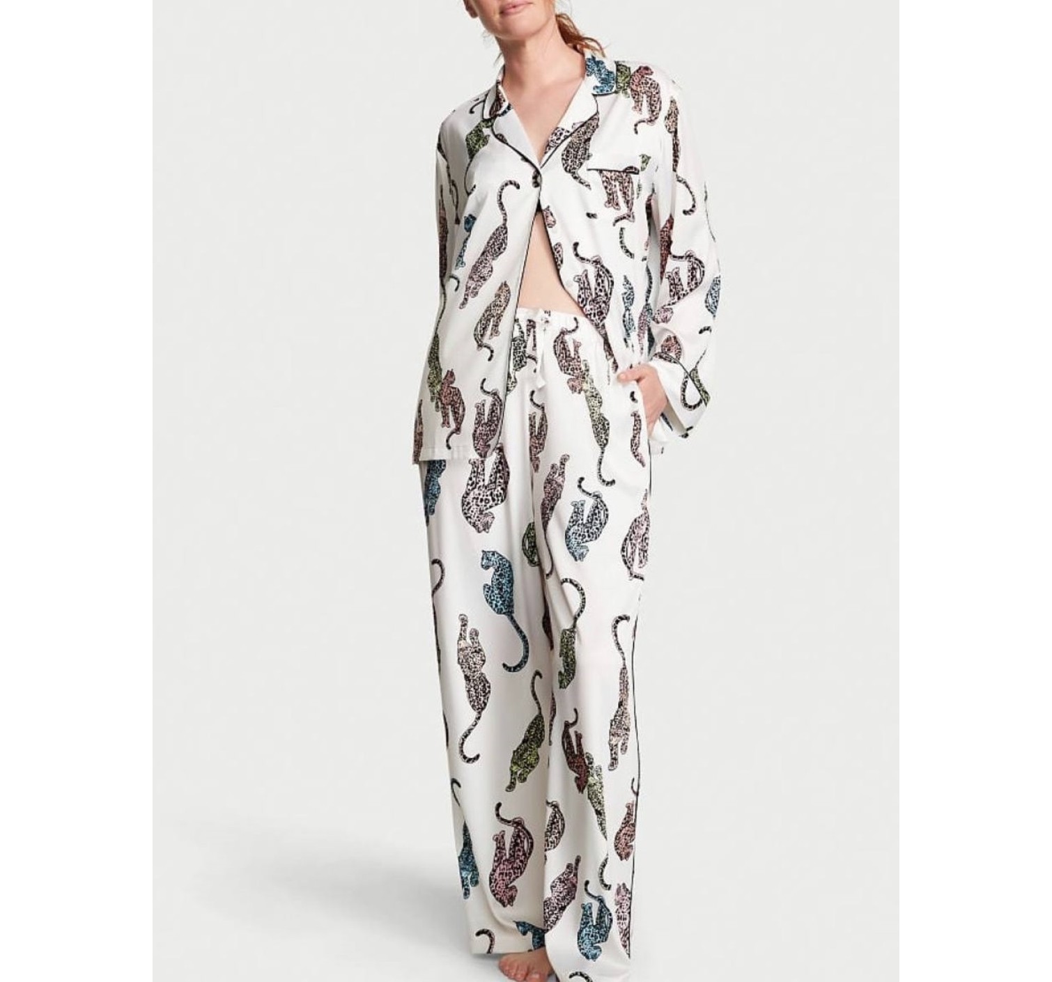 Пижама Victoria’s Secret The Satin Long PJ Set Leopard print