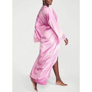 Сатиновый халат Lace-Trim Satin Long Robe Lilac Chiffon