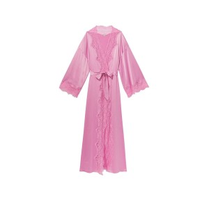 Сатиновый халат Lace-Trim Satin Long Robe Lilac Chiffon