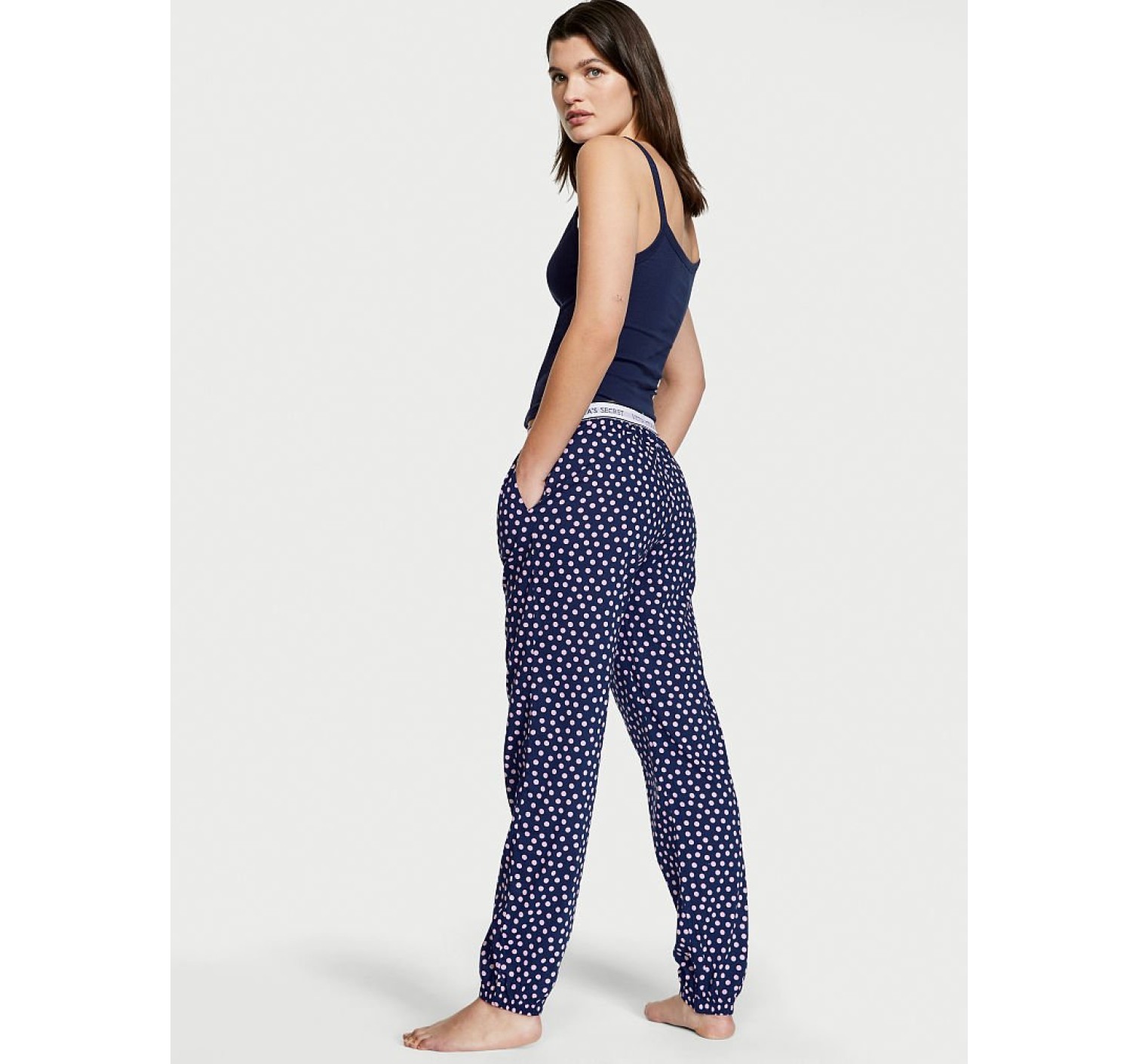Піжама Cotton Tank Jogger Pajama Set Victoria's Secret Ensign Navy Polka Dot
