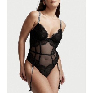 Боді Victorias Secret Black Demi Teddy with Shine Straps & Garters